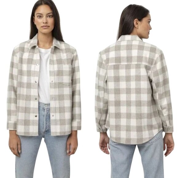 Rails Shirt‎ Jacket Women Small Gray Ivory Tripp Shacket Plaid Flannel Cowgirl - Picture 1 of 15